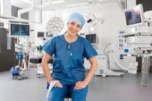 Smiling surgeon in the operating room